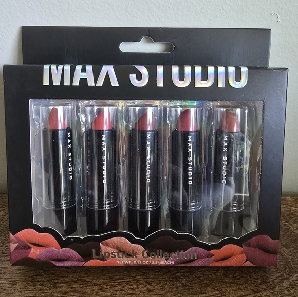 5 Piece Max Studio Professional Lipstick Collection Shades of Pink and Red - Picture 1 of 2